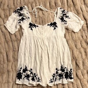 Free People Blouse with Black Floral Embroidery